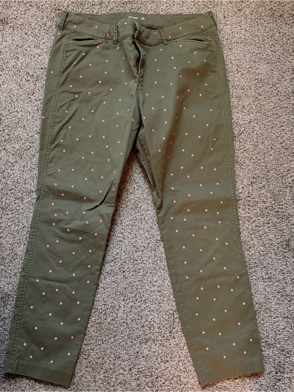 Women’s Olive Green Polka Dot Stretch Pants